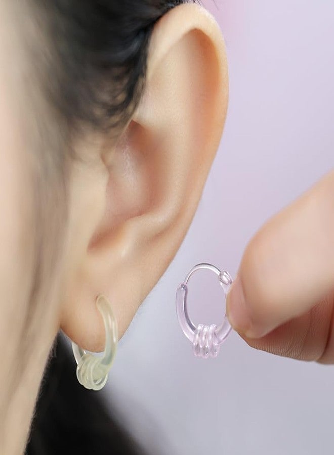 DATOA 12 Pairs Small Clear Plastic Hoop Earrings for Women Colorful Pierced Ear Retainers for Sensitive Ears-A - Image 4